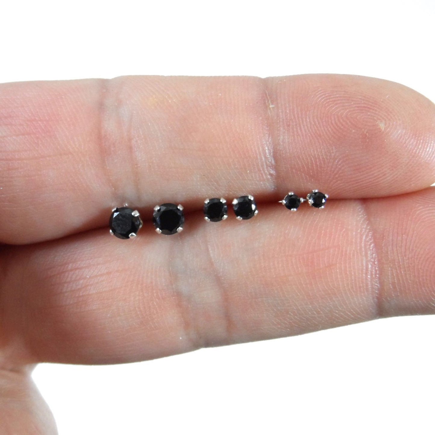 Black Spinel Sterling Silver Earrings, Black Spinel Studs, 2mm Studs, 3mm Studs, 4mm Studs, Black Stone Earrings, Dainty Earrings