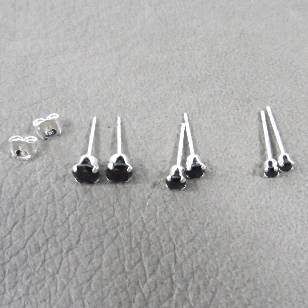 Black Spinel Sterling Silver Earrings, Black Spinel Studs, 2mm Studs, 3mm Studs, 4mm Studs, Black Stone Earrings, Dainty Earrings