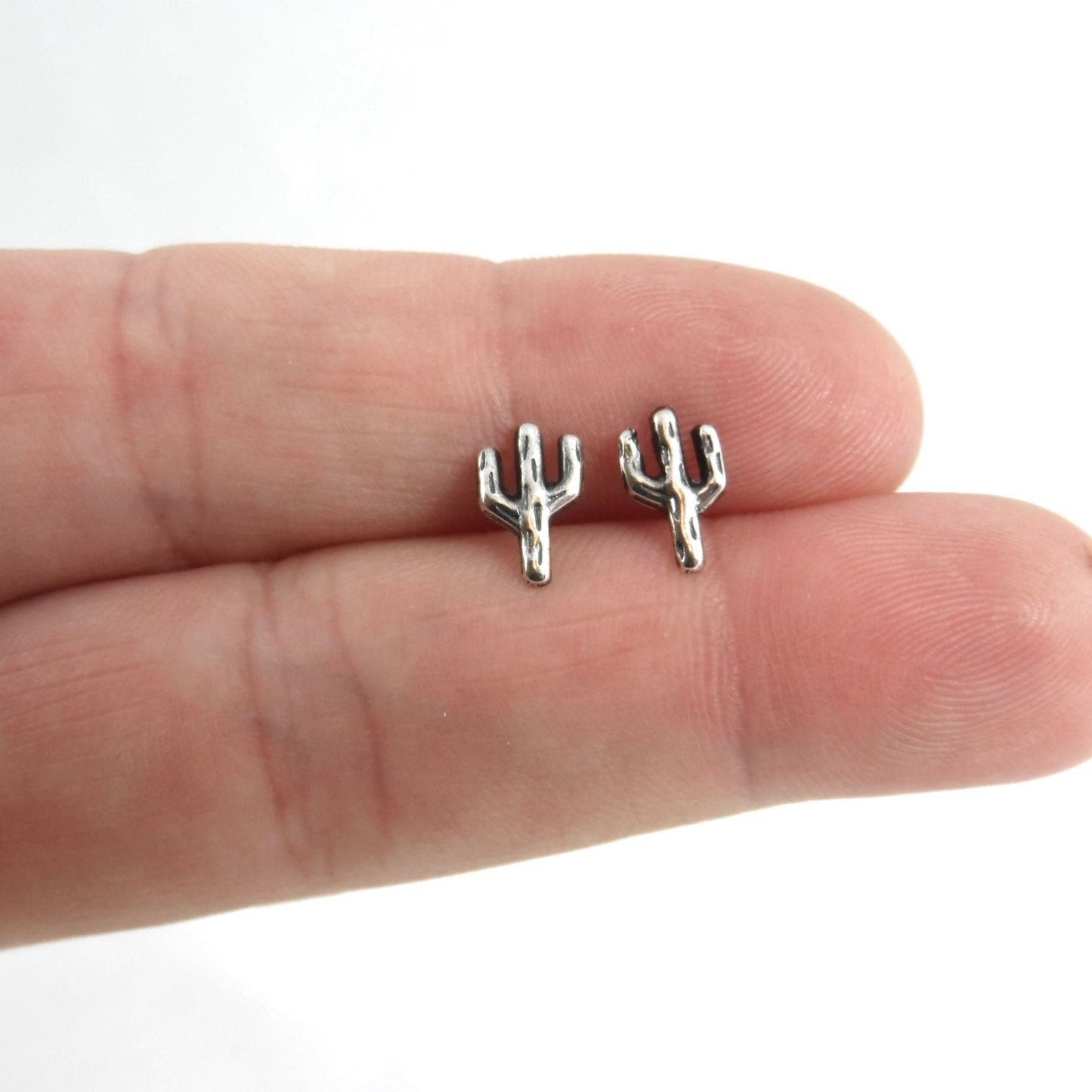 Mini Saguaro Cactus Earrings in Sterling Silver