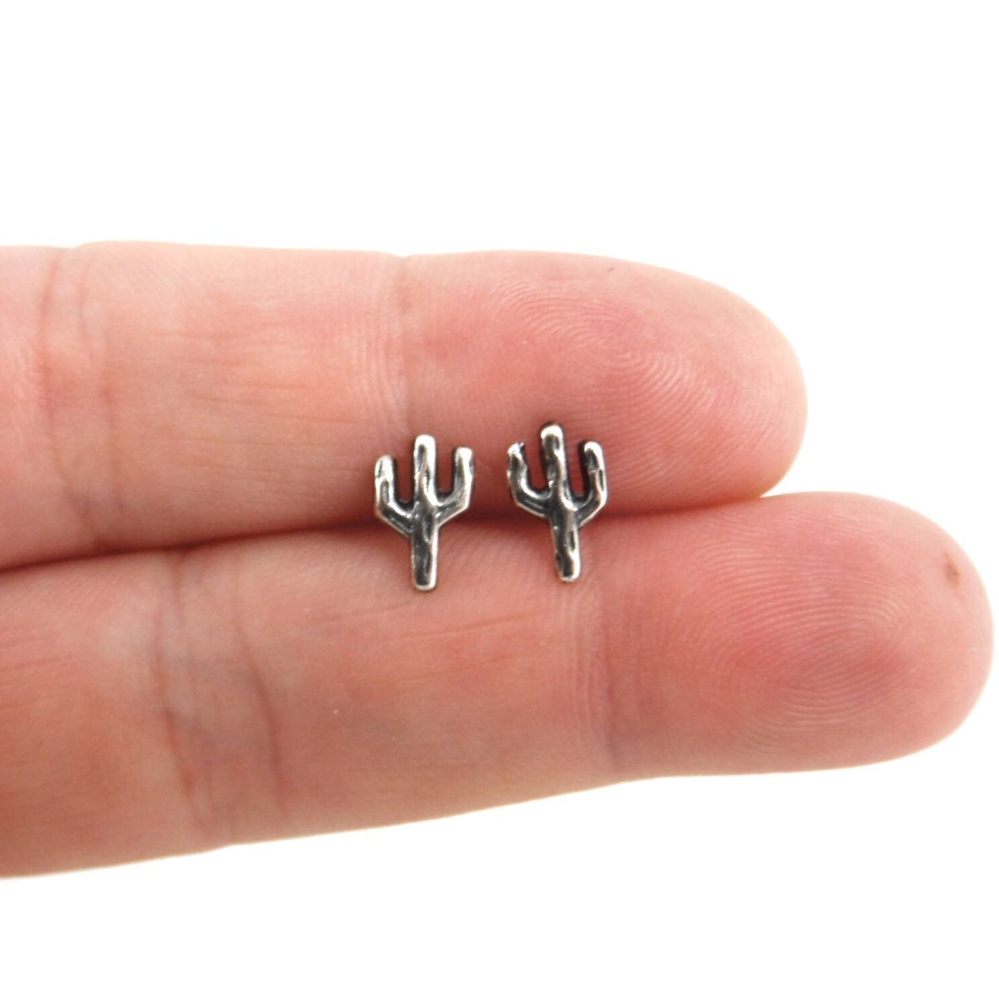 Mini Saguaro Cactus Earrings in Sterling Silver