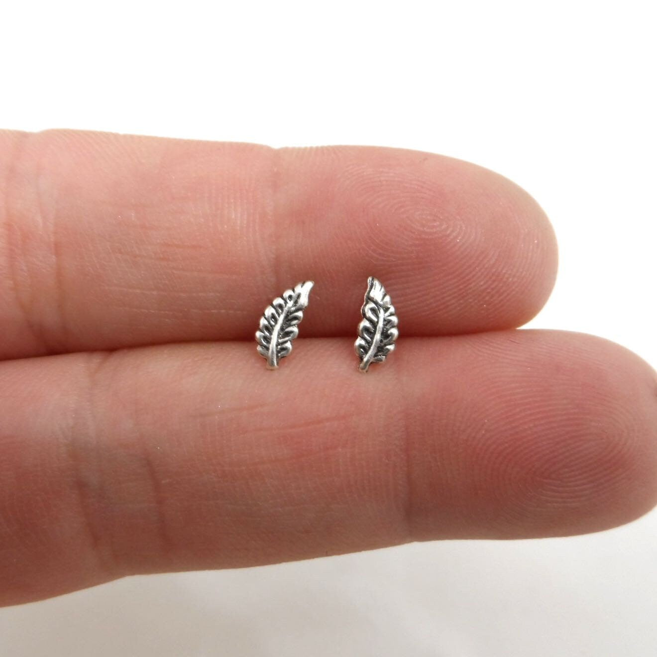 Tiny Leaf Earrings in Sterling Silver, Leaf Earrings, Kids Earrings, Tiny Studs, Cartilage Studs, Boho Earrings, Dainty Earrings,