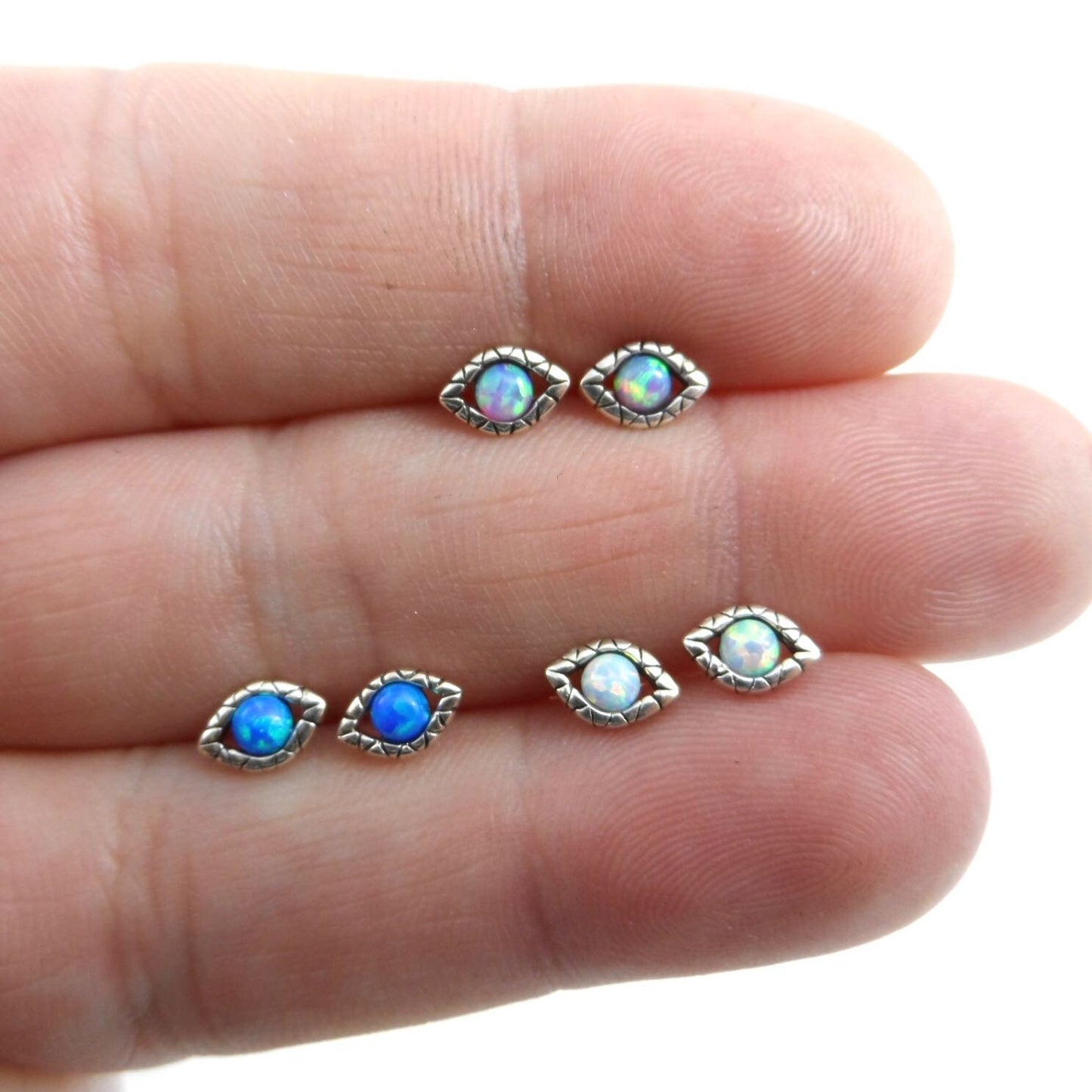 Tiny Evil Eye Stud Earrings in Sterling Silver, Evil Eye Earrings, Tiny Studs, Cartilage Studs, Minimalist Earring, Multiple Piercings