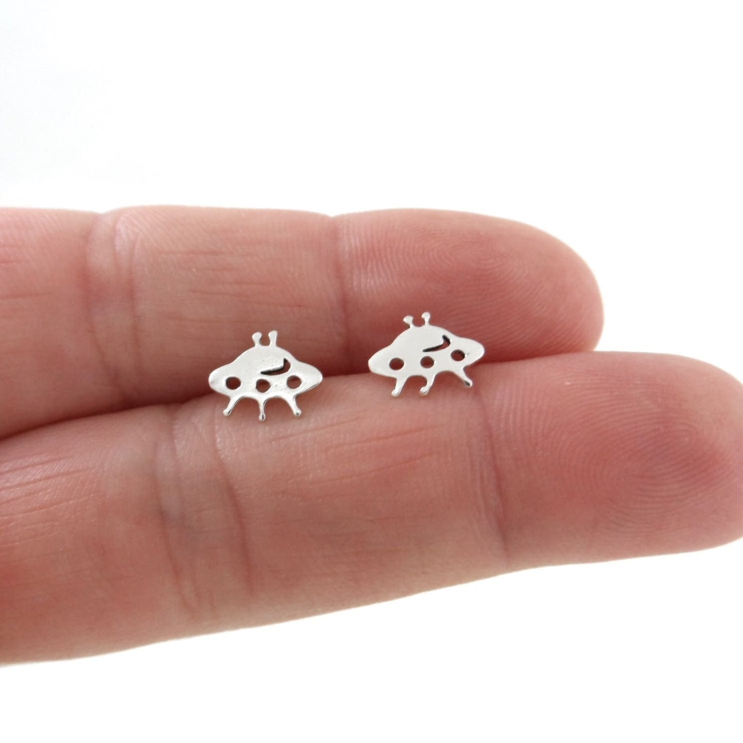 UFO Earrings in Sterling Silver, Alien Earrings, UFO Studs, Silver Alien Earrings, Kids Earrings, Girls Earrings, Gift for Her, Dainty Studs