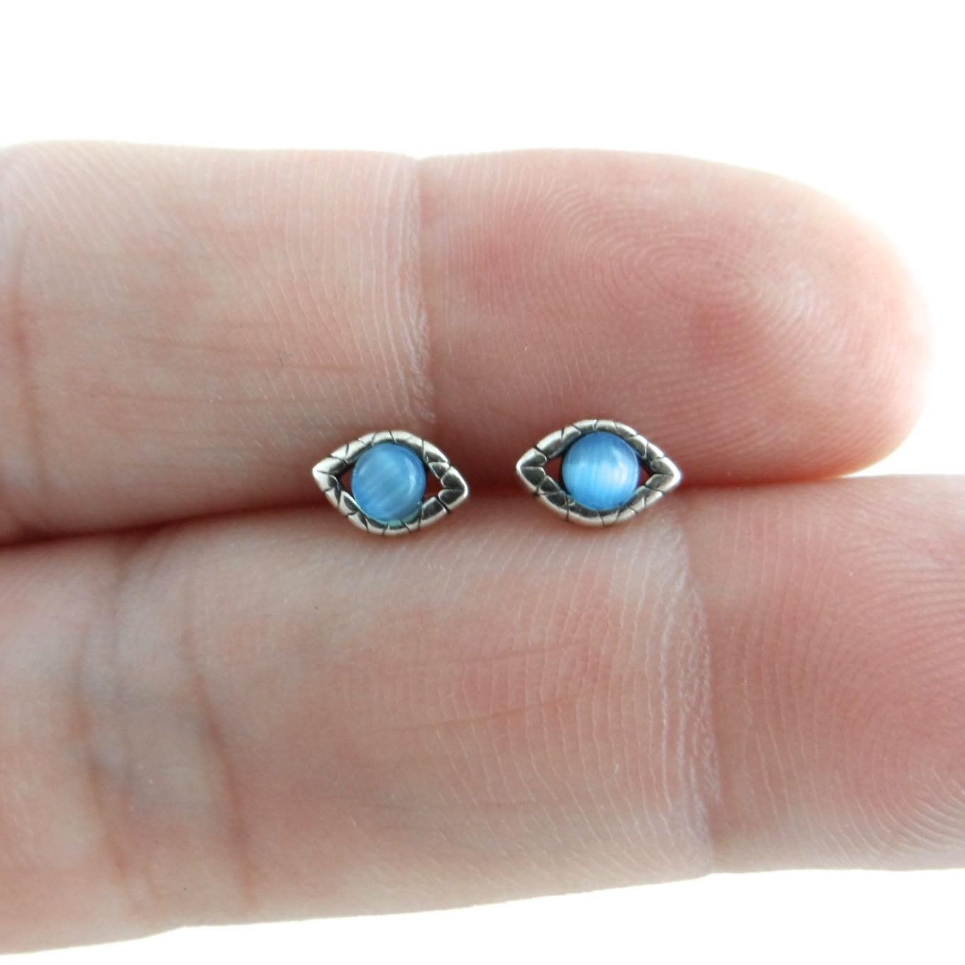Tiny Evil Eye Stud Earrings in Sterling Silver, Evil Eye Earrings, Tiny Studs, Cartilage Studs, Minimalist Earring, Multiple Piercings
