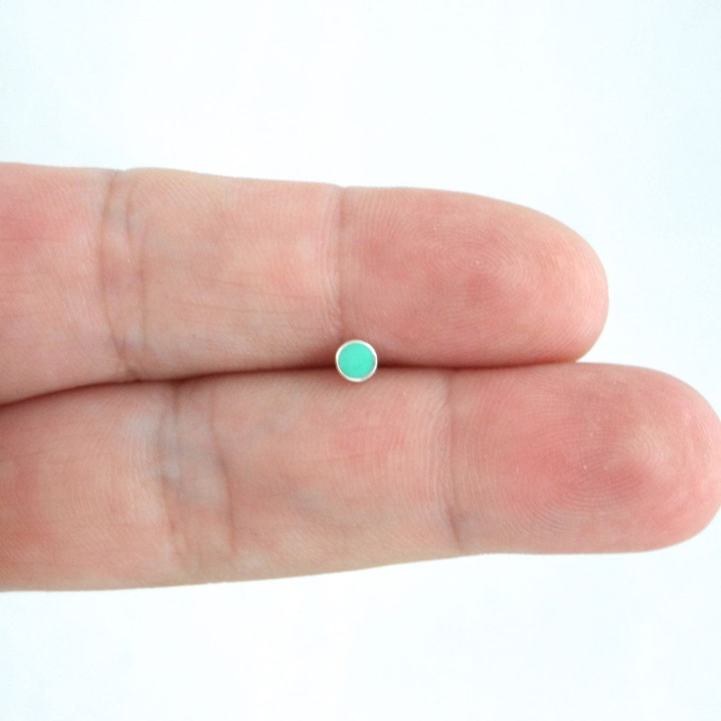 SINGLE Tiny Turquoise Green Earrings in Sterling Silver