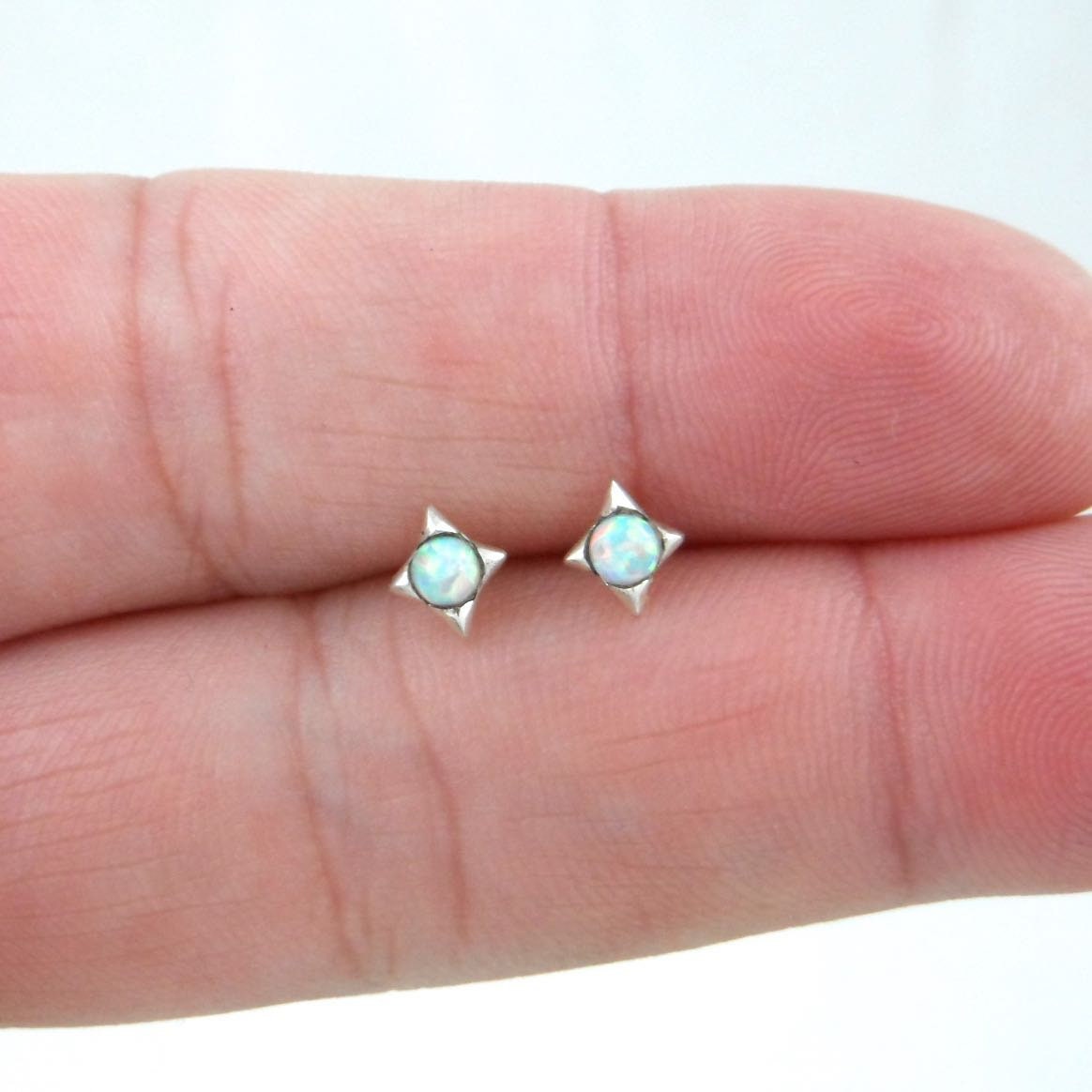 Tiny Opal Star Earrings in Sterling Silver, Opal Earrings, Opal Studs, Dainty Studs, Tiny Opal Studs, Dainty Earrings, Girls Earrings,