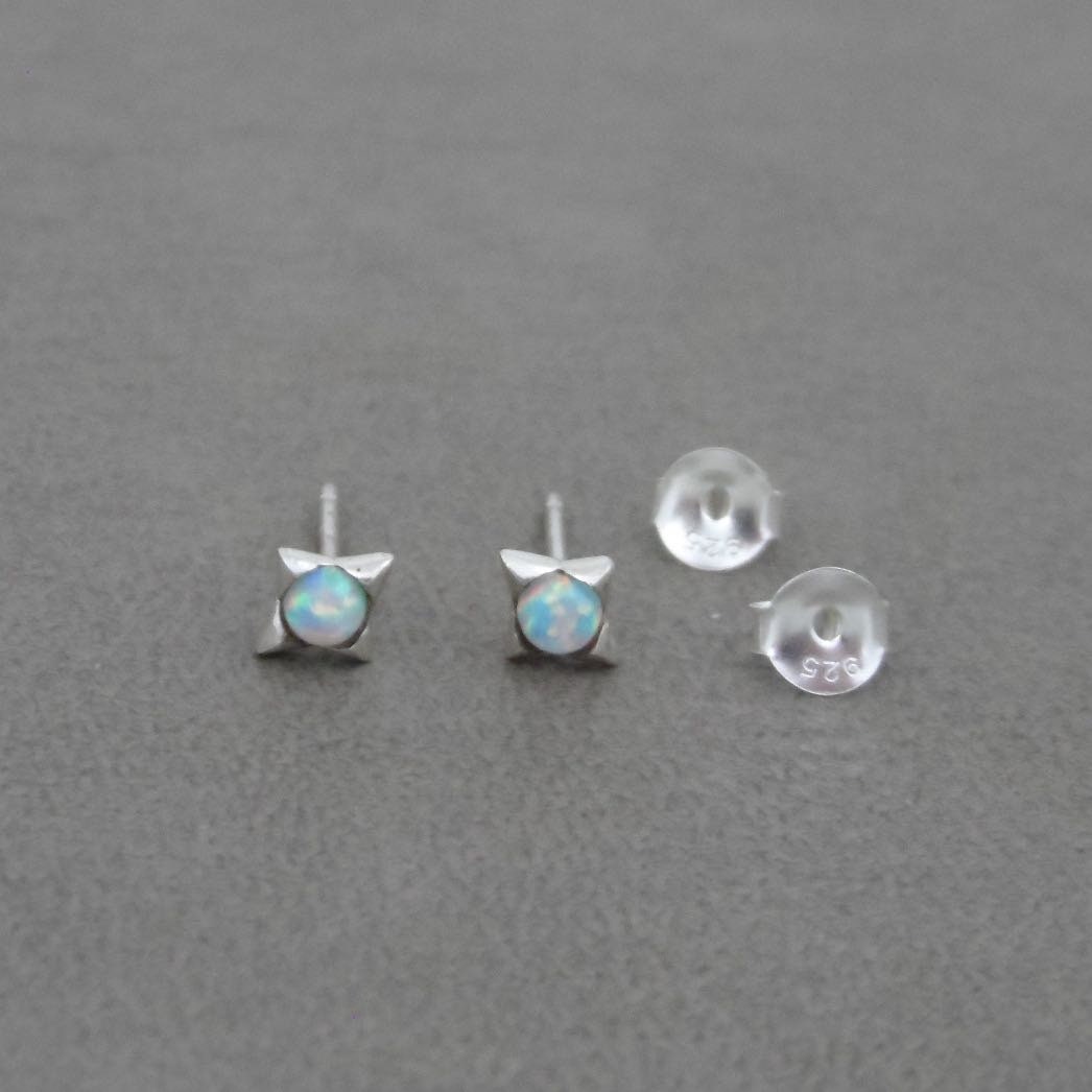 Tiny Opal Star Earrings in Sterling Silver, Opal Earrings, Opal Studs, Dainty Studs, Tiny Opal Studs, Dainty Earrings, Girls Earrings,
