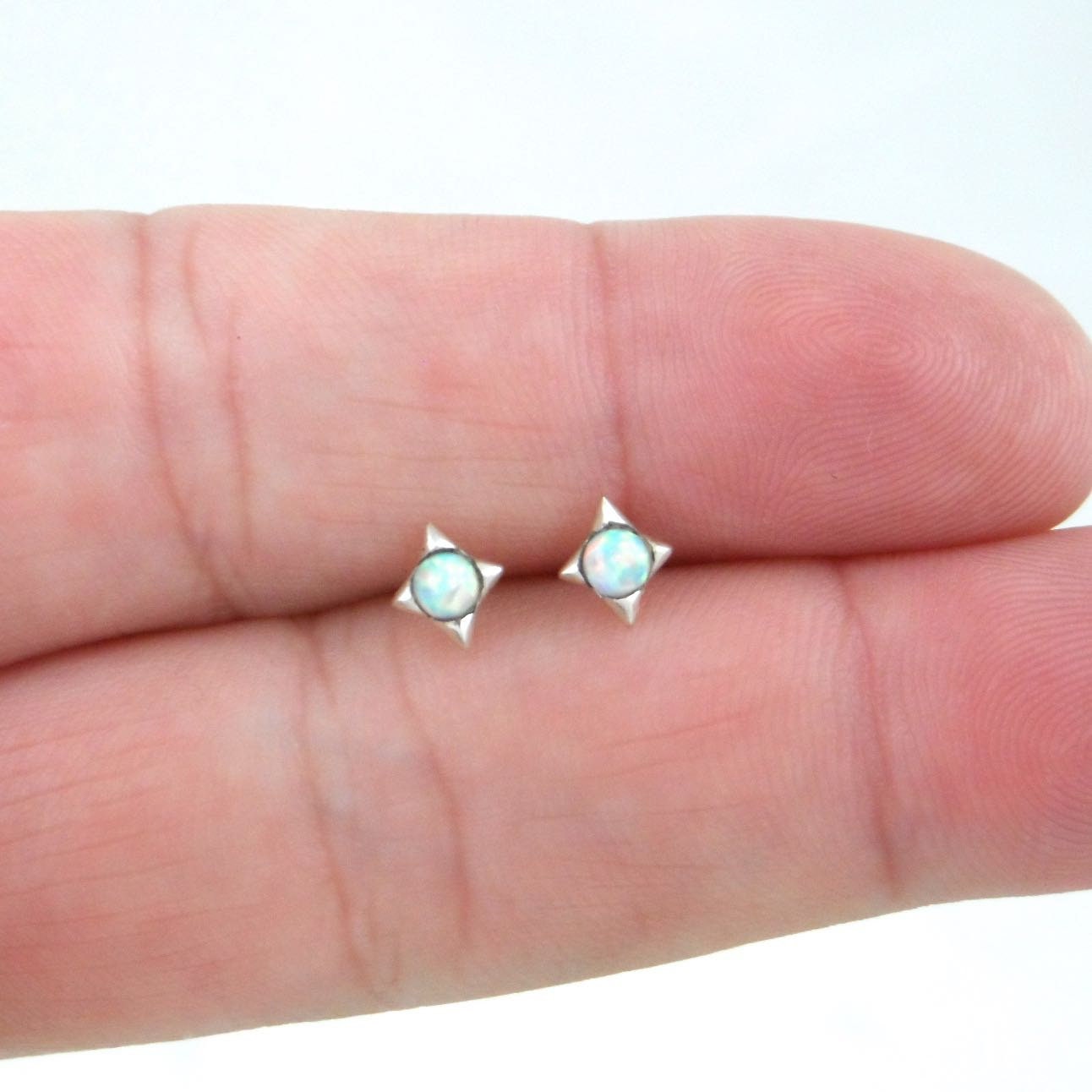 Tiny Opal Star Earrings in Sterling Silver, Opal Earrings, Opal Studs, Dainty Studs, Tiny Opal Studs, Dainty Earrings, Girls Earrings,
