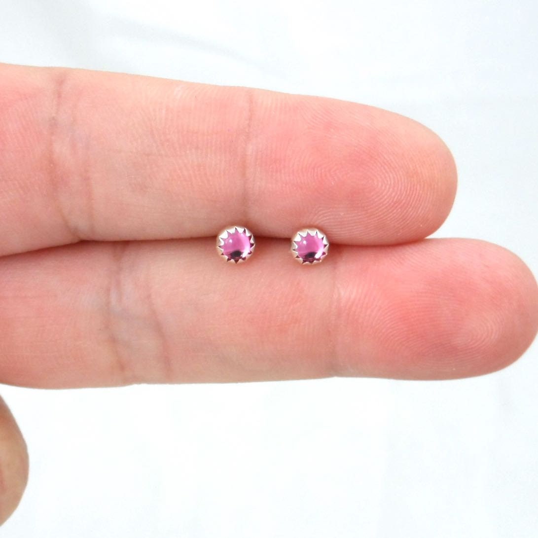 Pink Studs in Sterling Silver-Czech Glass