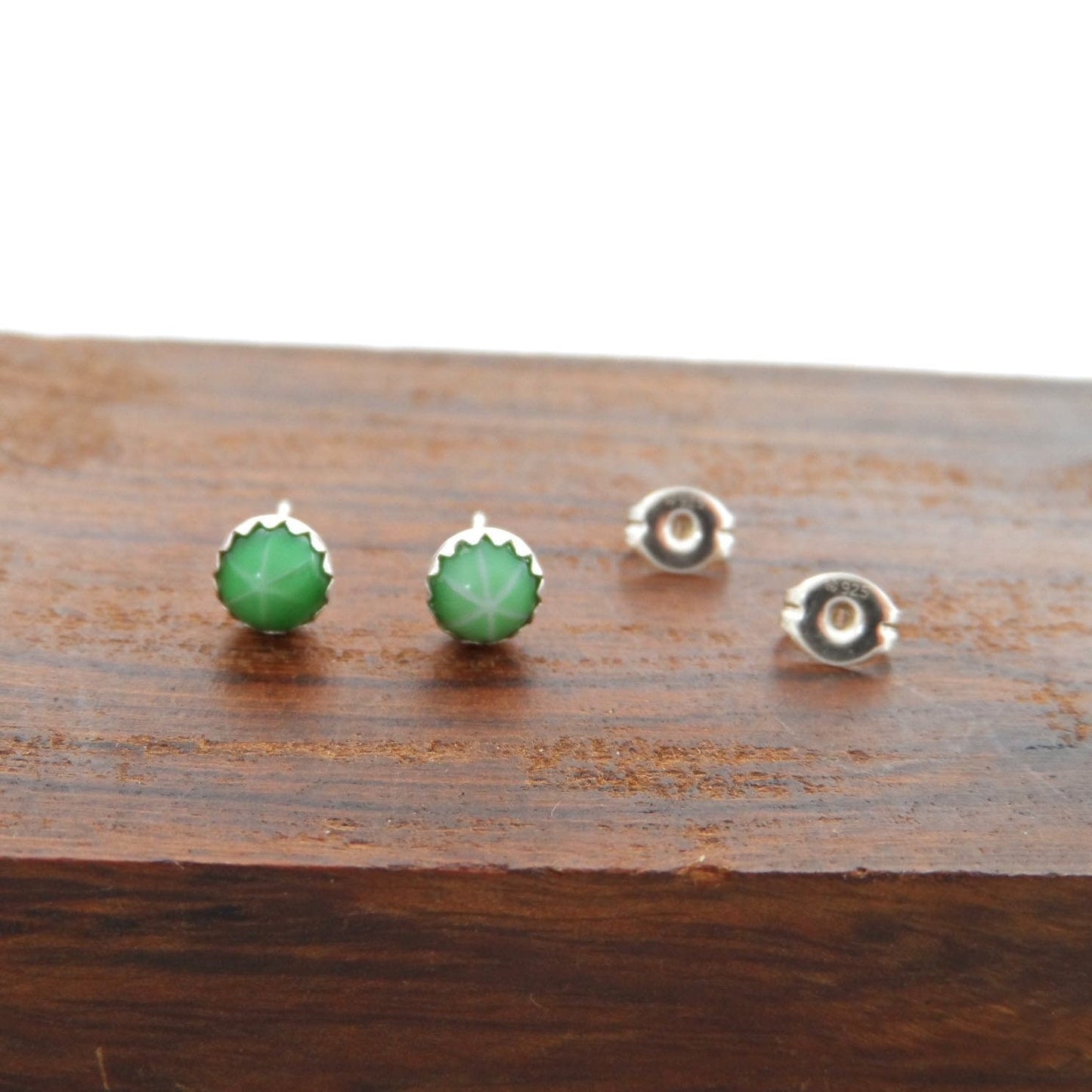 Green Starburst Studs in Sterling Silver