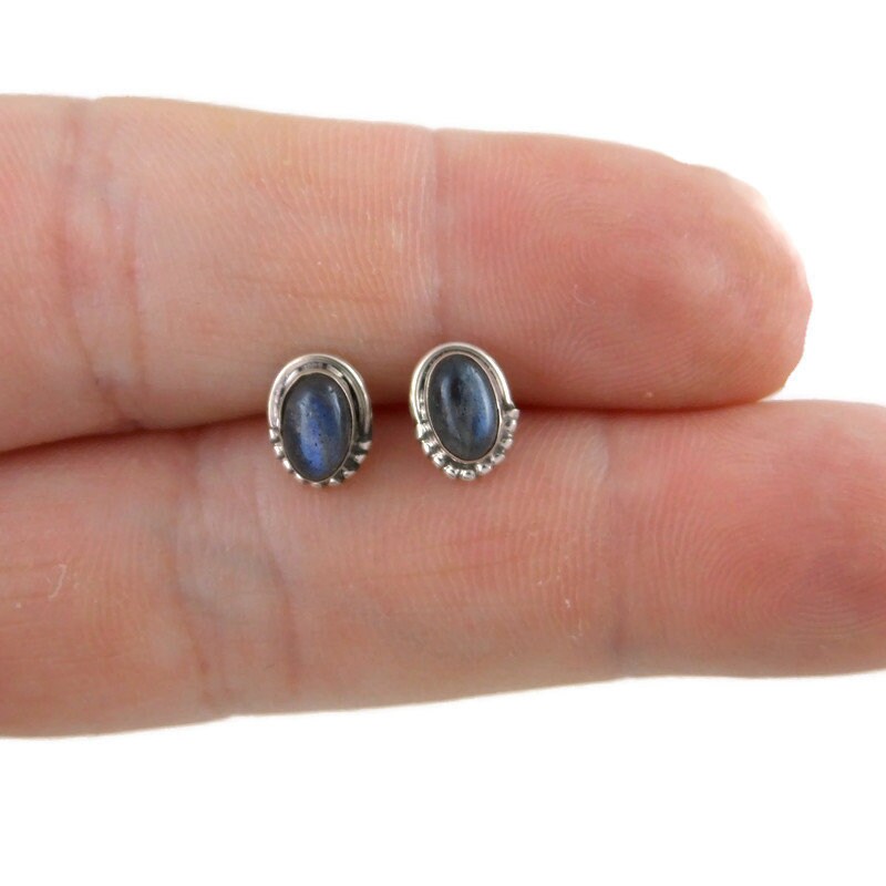 Labradorite Oval Earrings in Sterling Silver