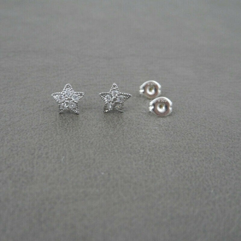 Crystal Star Earrings in Sterling Silver