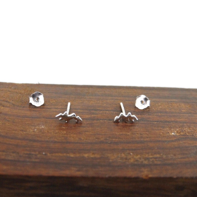 Tiny Mountain Earrings in Sterling Silver, Snow Capped Mountain Earrings, Mountain Studs, Sterling Silver Mountain, Outdoor Earrings