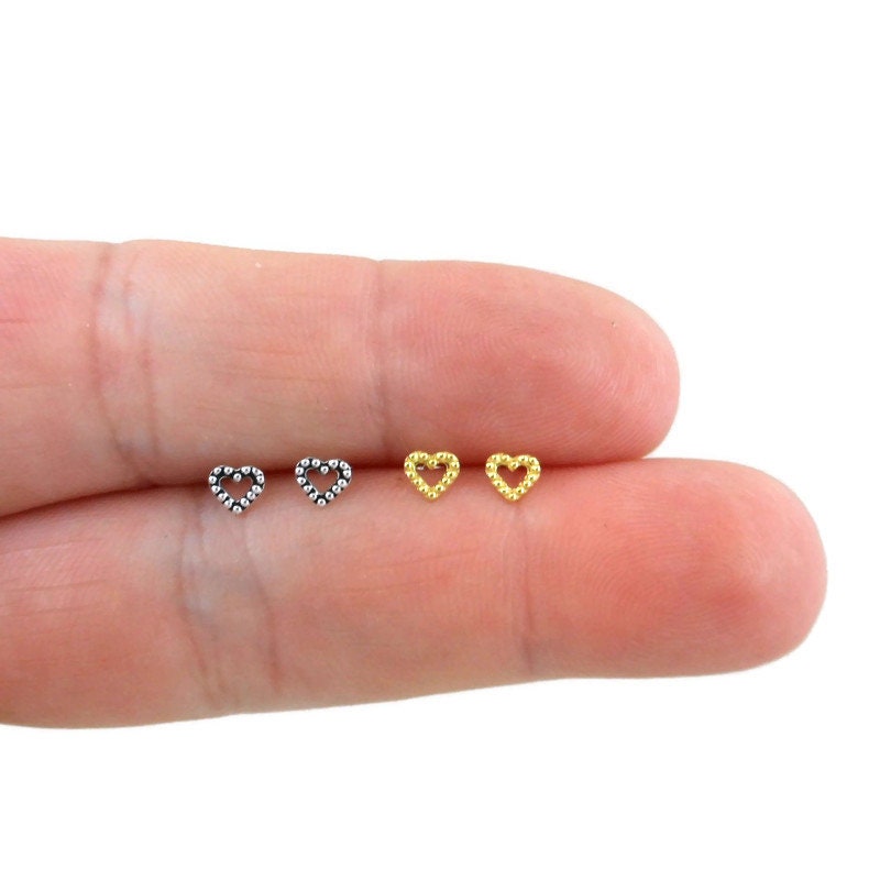 Tiny Heart Earrings in Sterling Silver, Heart Earrings, Gold Hear Studs, Heart Studs, Minimalist Earring, Dainty Earrings, Girls Earrings
