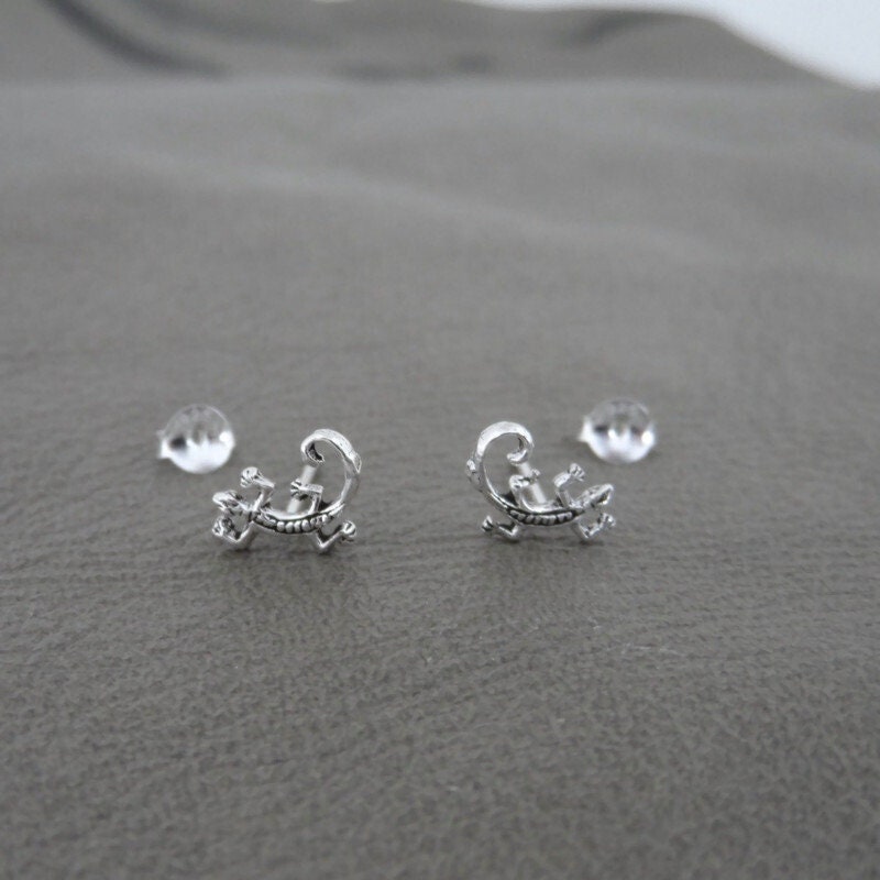 Tiny Lizard Earrings in Sterling Silver, Gecko Studs, Silver Lizard Stud, Multiple Piercings, Tiny Lizard Studs, Animal Earrings