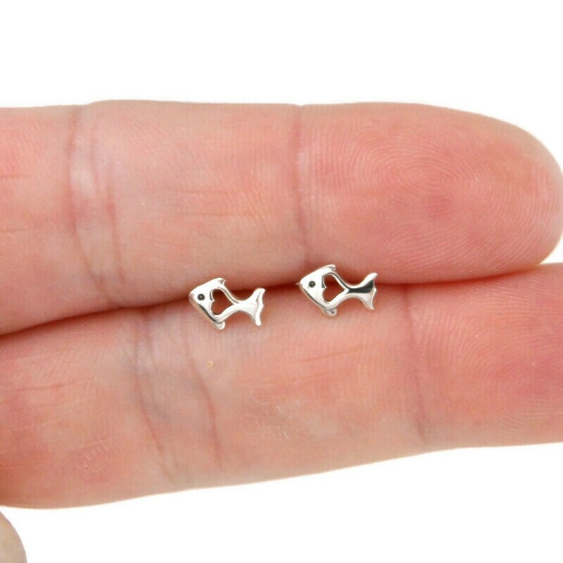 Tiny Fish Earrings in Sterling Silver, Fish Studs, Kids Earrings, Tiny Fish Studs, Baby Fish, Fish Earrings, Ocean Earrings