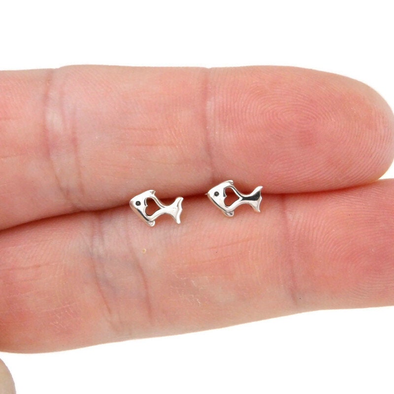 Tiny Fish Earrings in Sterling Silver, Fish Studs, Kids Earrings, Tiny Fish Studs, Baby Fish, Fish Earrings, Ocean Earrings