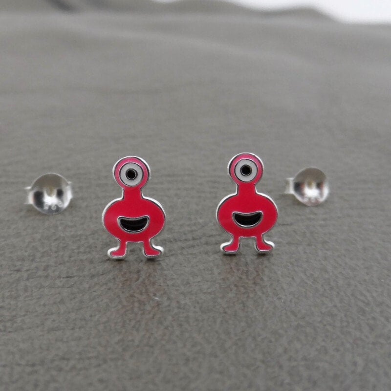 Pink Monster Earrings in Sterling Silver