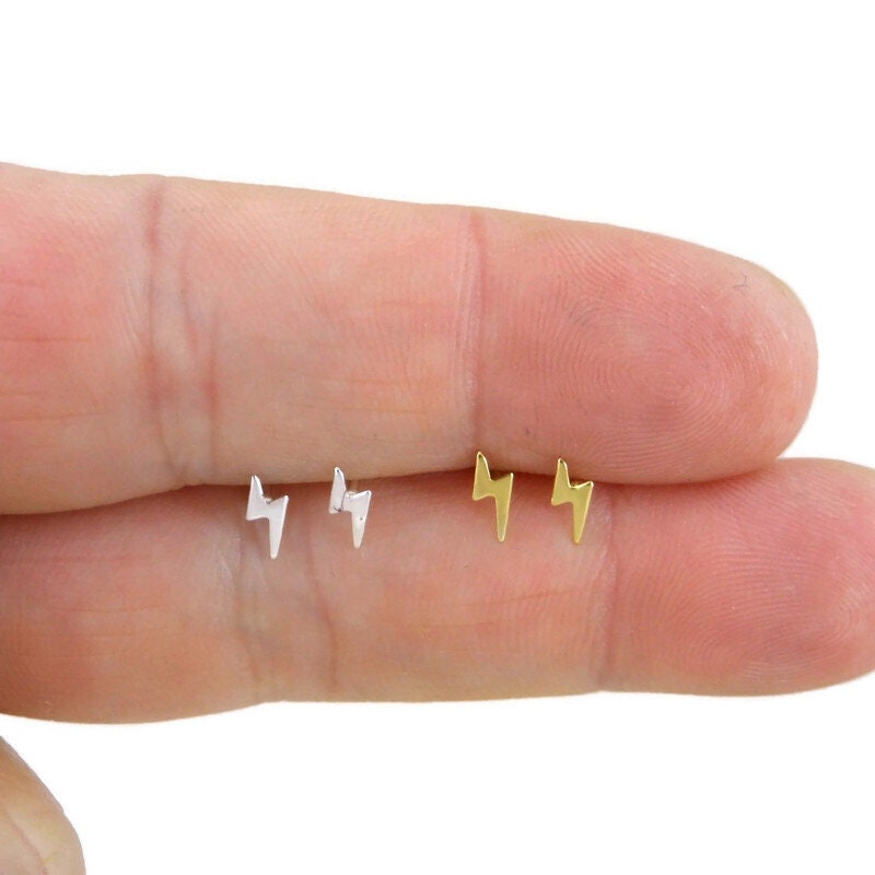 Tiny Lightning Bolt Silver Stud Earrings, Lightning Bolt Earrings, Tiny Studs, Cartilage Studs, Multiple Piercings, Tiny Earrings, 925 studs