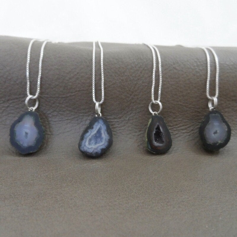 Tiny Geode Necklace in Sterling Silver, Tiny Geode Necklace, Sterling Silver Geode Necklace, Gift for Her, Geologist Gift
