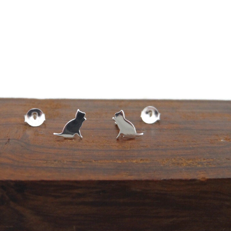 Playing Cat Earrings in Sterling Silver