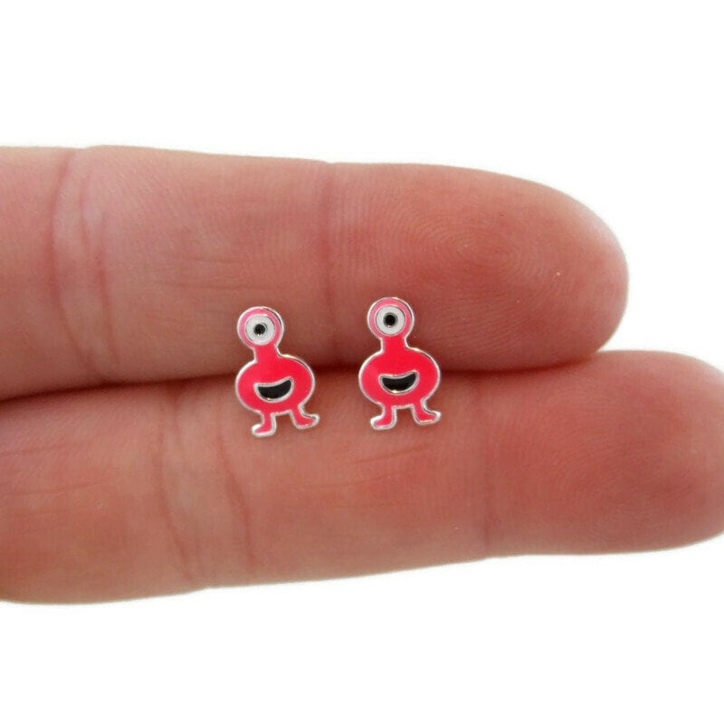 Pink Monster Earrings in Sterling Silver