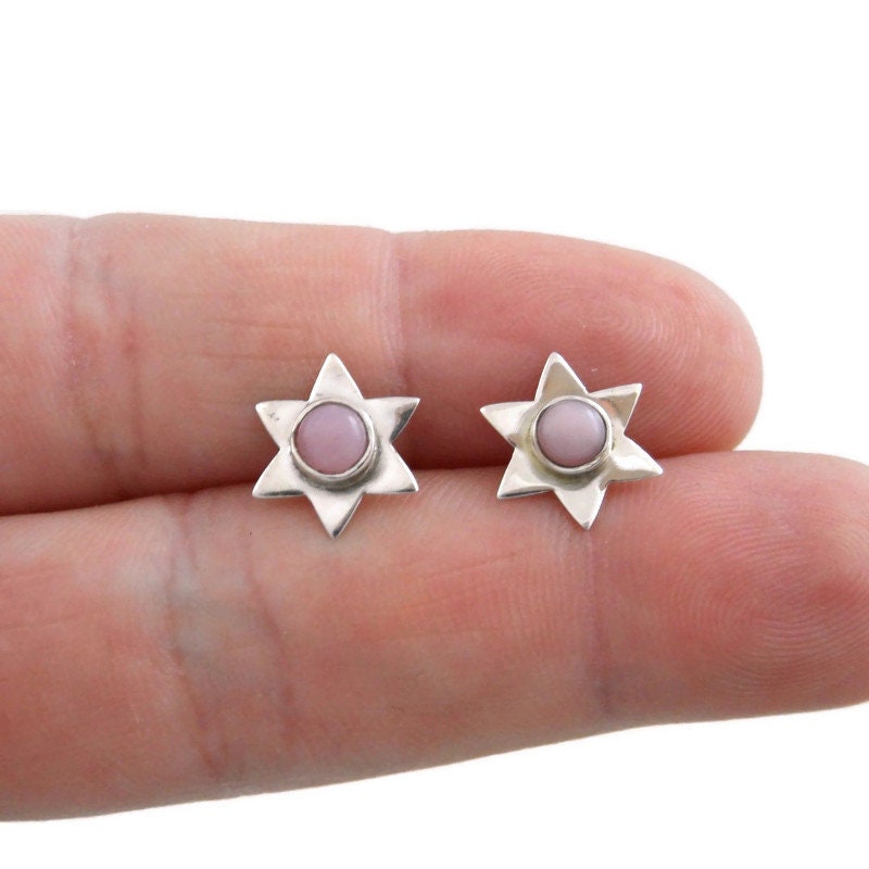 Rose Quartz Star Earrings in Sterling Silver
