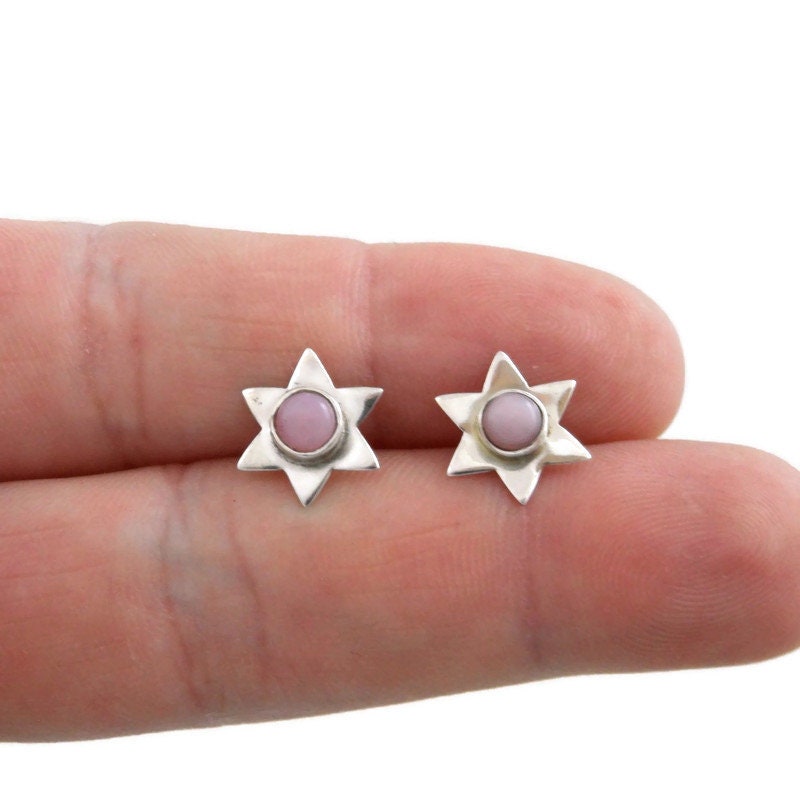 Rose Quartz Star Earrings in Sterling Silver