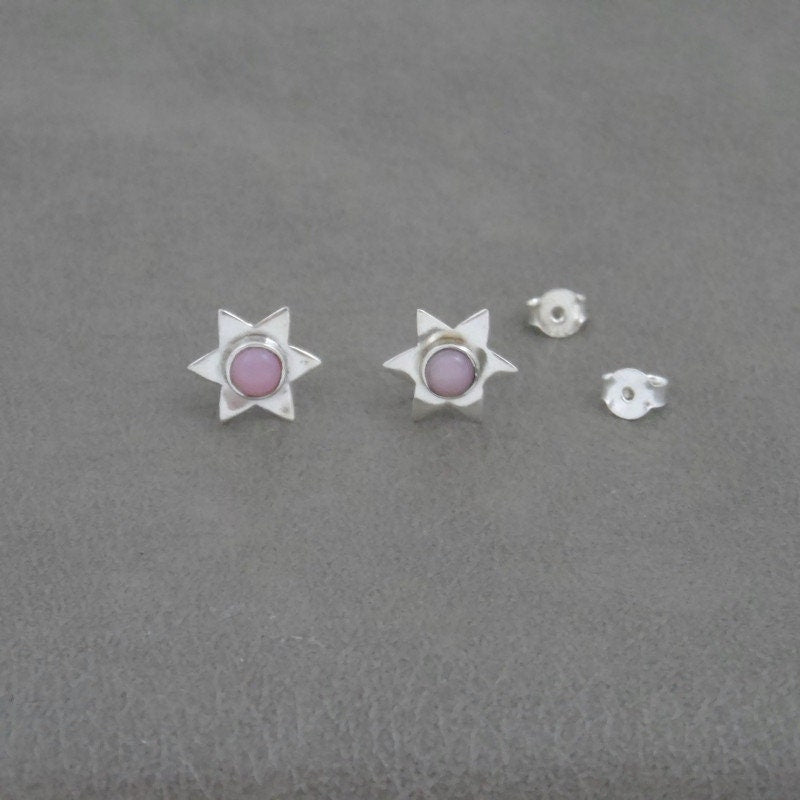 Rose Quartz Star Earrings in Sterling Silver