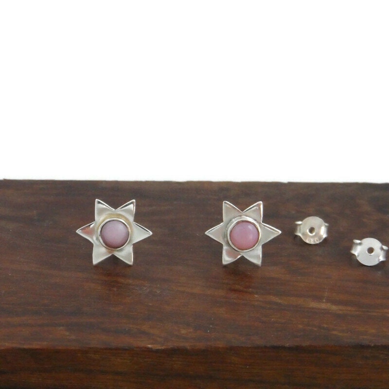 Rose Quartz Star Earrings in Sterling Silver