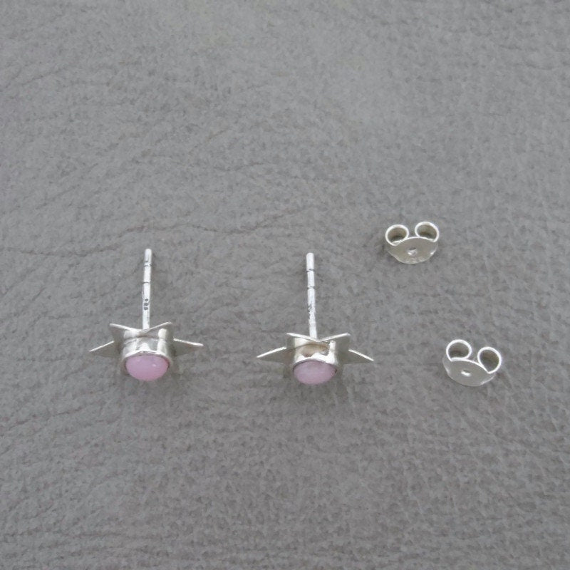 Rose Quartz Star Earrings in Sterling Silver