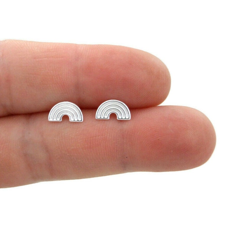 Rainbow Stud Earrings in Sterling Silver-Plain