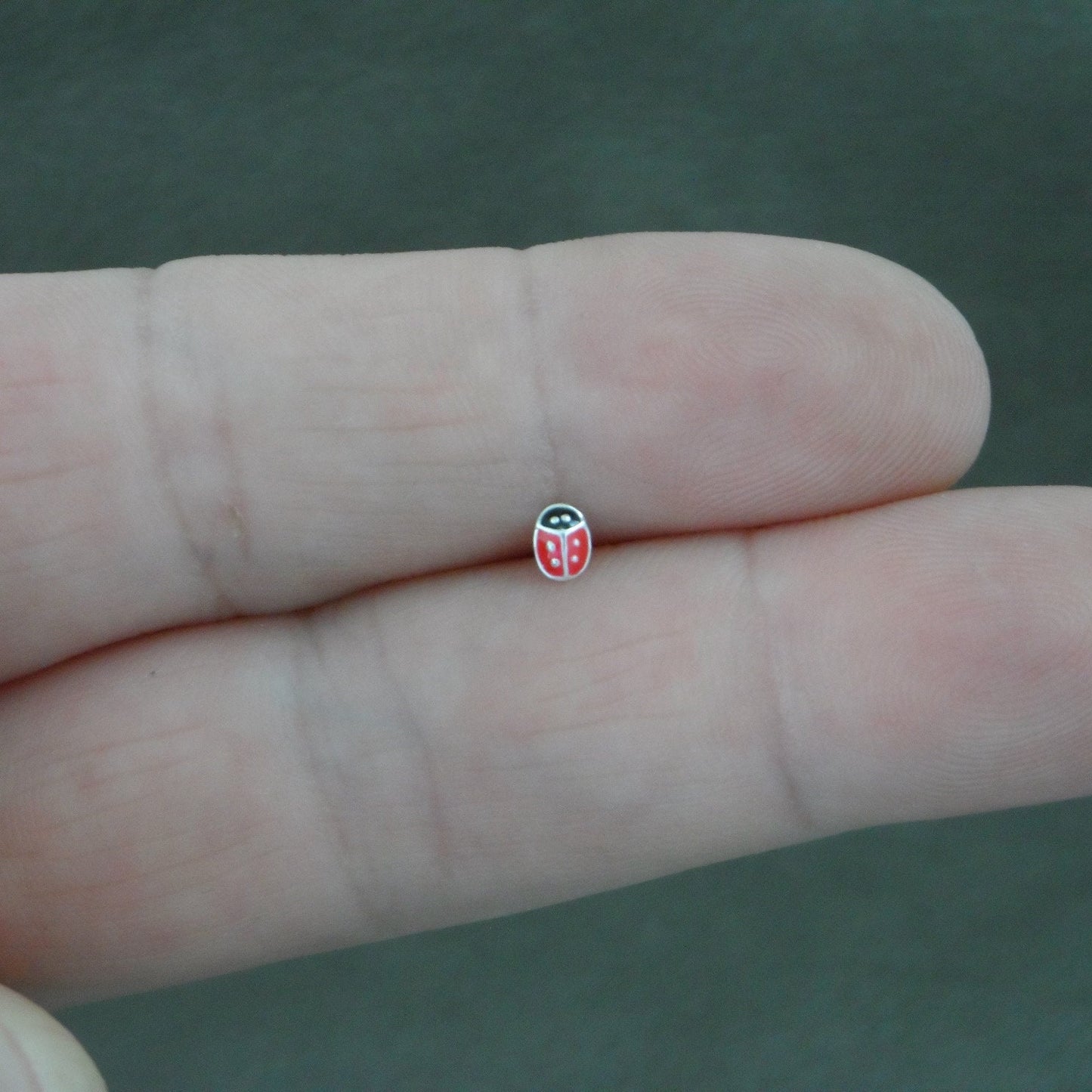 Tiny Lady Bug Nose Stud in Sterling Silver, Ladybug Nose Stud, Ladybug Jewelry, Silver Nose Stud, Tiny Nose Stud, Body Piercing