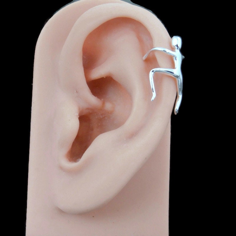 Tiny Person Ear Cuff in Sterling Silver, No Piercing Ear Cuff, Tiny Person Cuff, Person Earrings, Fake Ear Cuff, Sterling Silver Cuff