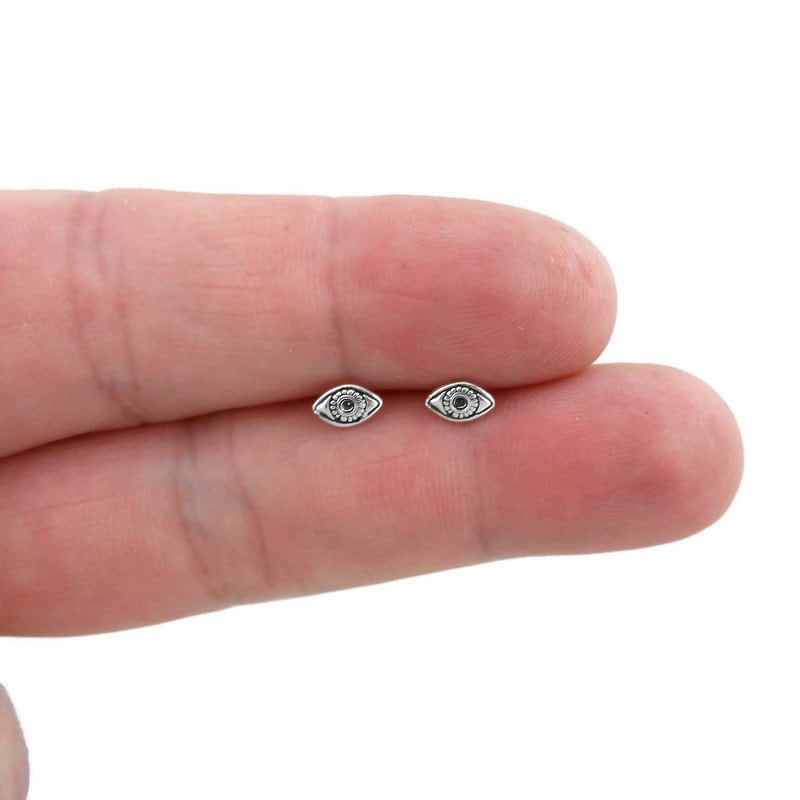 Tiny Evil Eye Earrings in Sterling Silver, All seeing Eye Jewelry, Egyptian Eye Earrings, Sterling Silver Eye Earring, Eye Jewelry