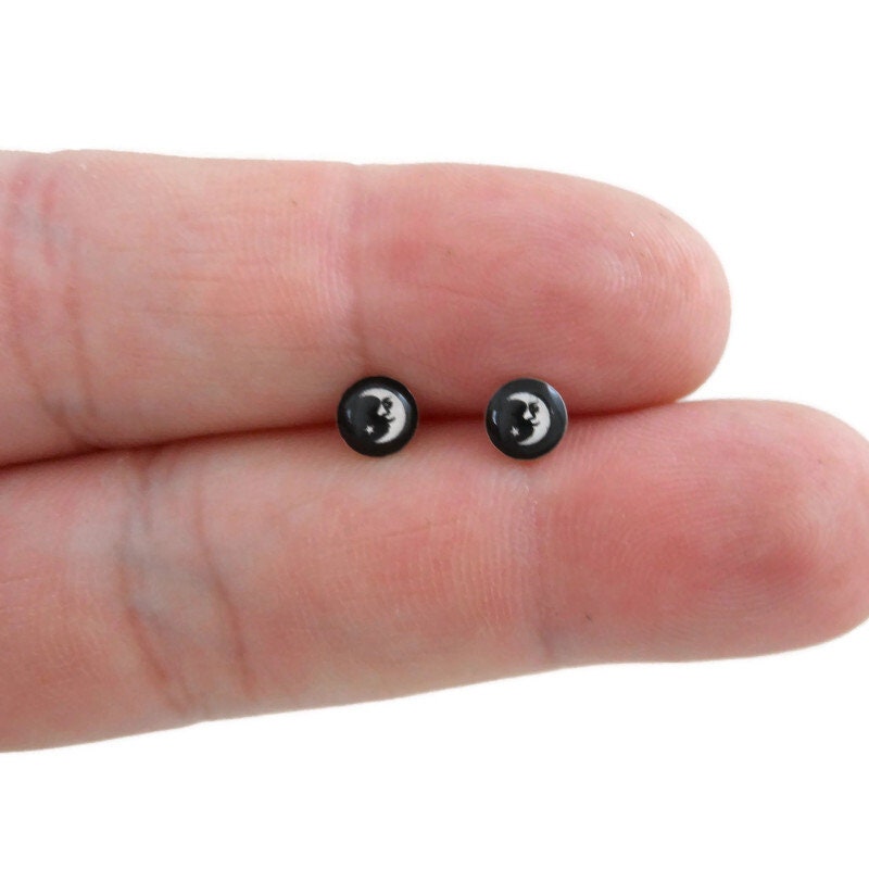 Tiny Moon & Star Earrings in Sterling Silver, Star Earrings, Moon Earrings, Tiny Studs, Celestial Earrings,Moon Jewelry, Dainty Earrings