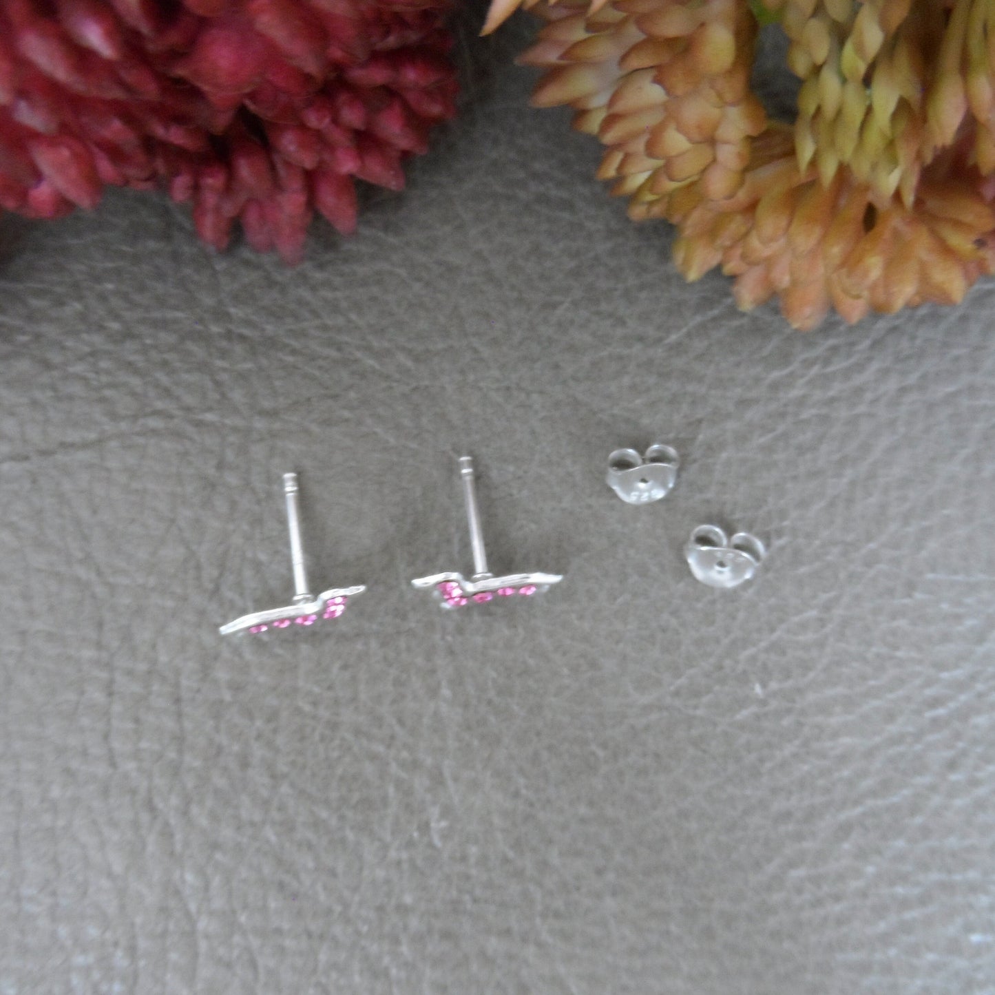 Pink Dachshund Dog Earrings in Sterling Silver