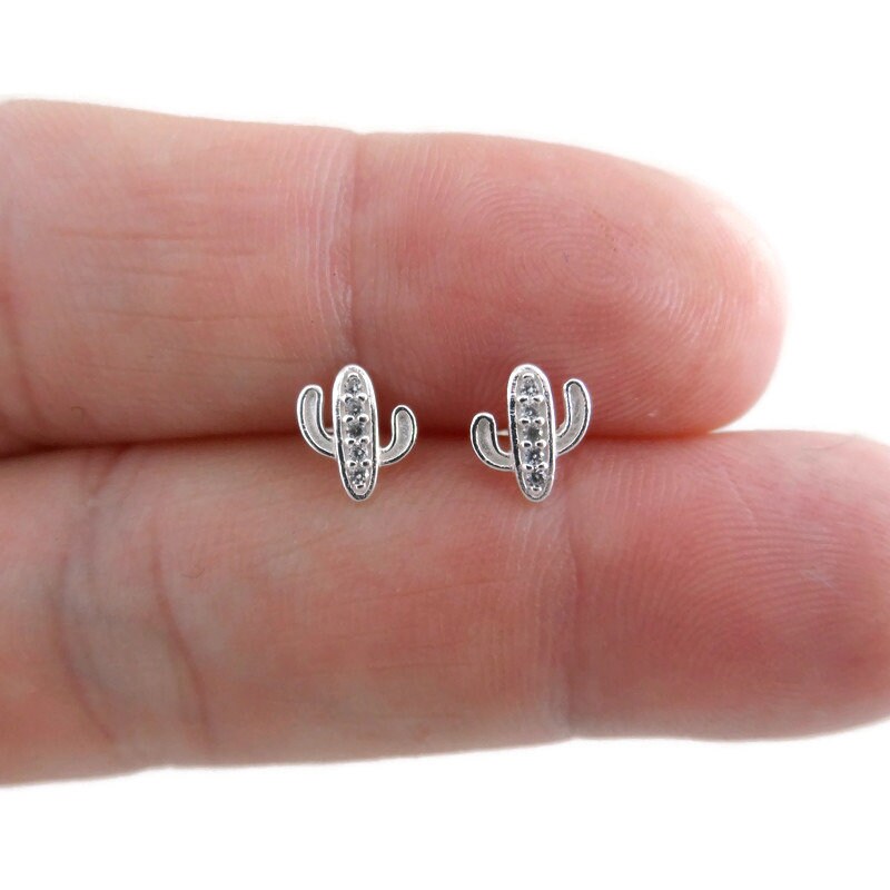 Tiny Cactus Earrings in Sterling Silver, Cactus Earrings, Cactus Studs, Saguaro Cactus, Southwest Earrings, Western Earrings