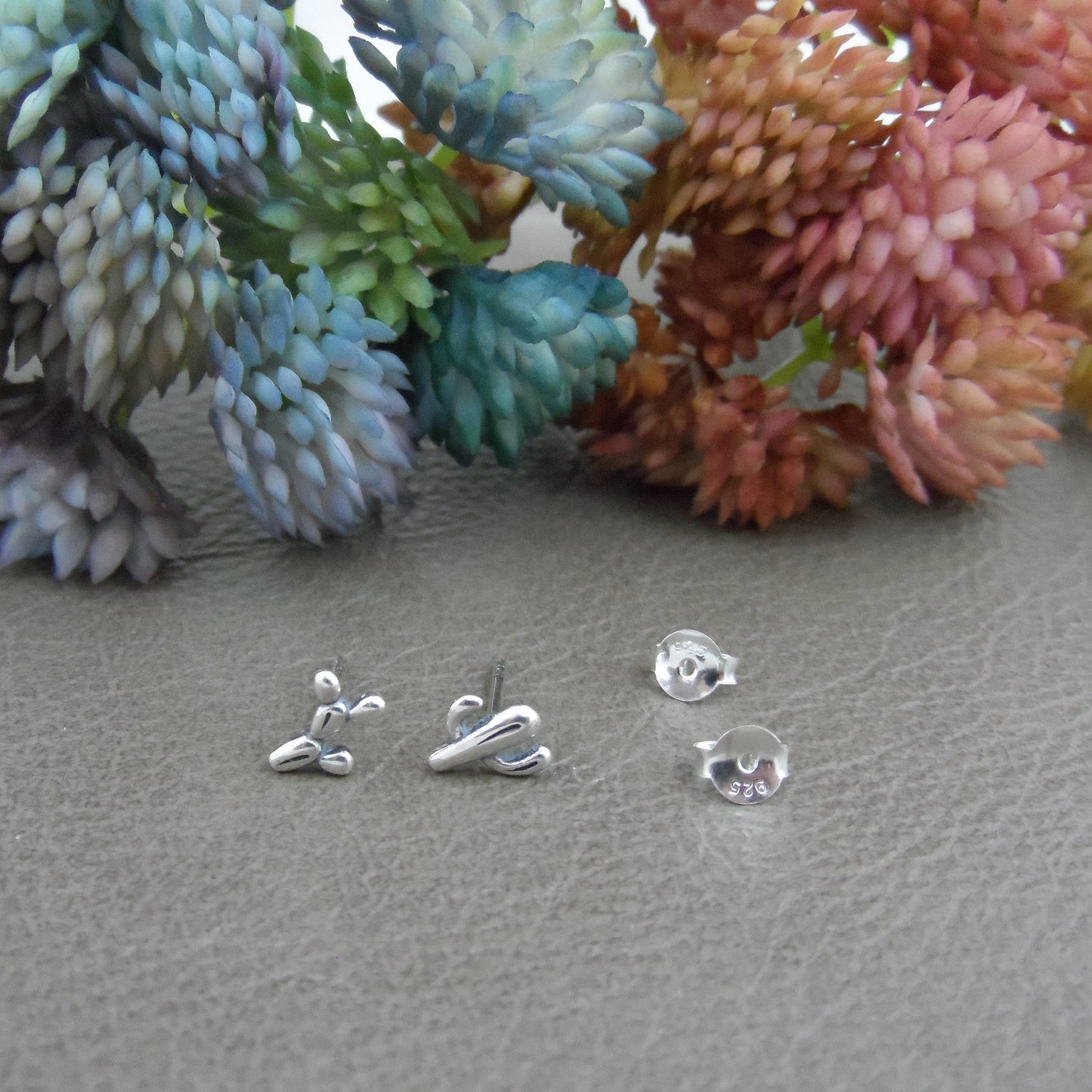 Tiny Cactus Mismatched Studs in Sterling Silver, Nopal Cactus Earrings, Cactus Studs, Saguaro Jewelry, Desert Earrings, Southwest Jewelry