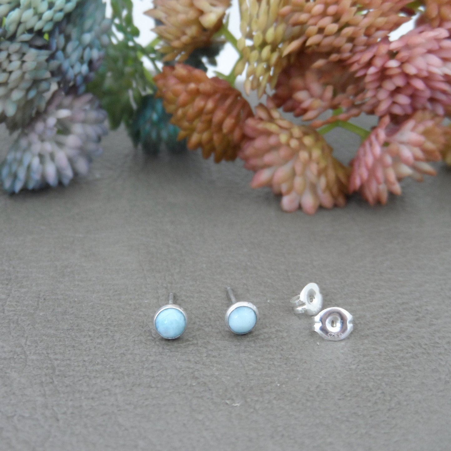Tiny Larimar Sterling Silver Earrings, Larimar Silver Studs, 4mm Larimar Earrings, Tiny Studs, Larimar Jewelry, Boho Earrings