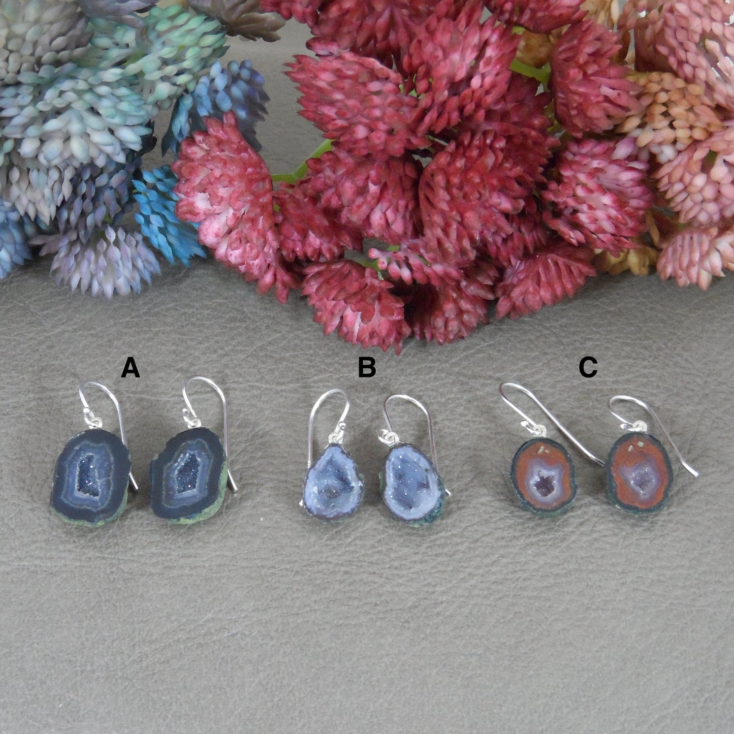 Tiny Geode Earrings in Sterling Silver, Tiny Geode Earrings, Sterling Silver Geode Earrings, Tiny Earrings, Minimalist Earrings