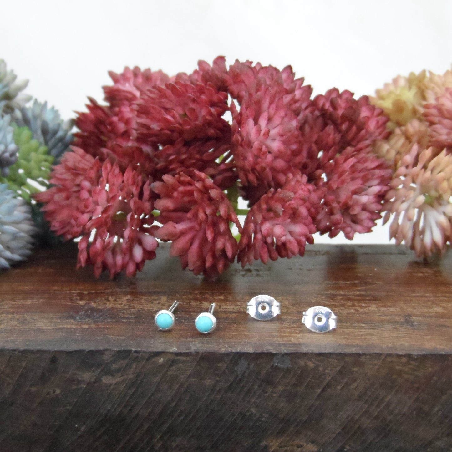 Tiny Turquoise Stud Earrings in Sterling Silver, Turquoise Earrings, 3mm Earrings, Tiny Earrings, Dainty Earrings, Southwestern Jewelry