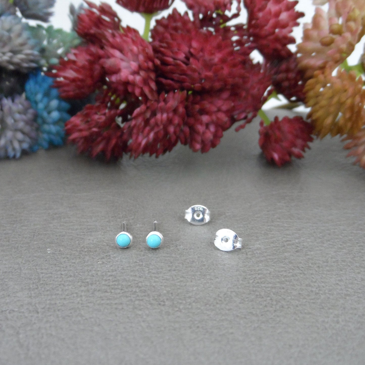 Tiny Turquoise Stud Earrings in Sterling Silver, Turquoise Earrings, 3mm Earrings, Tiny Earrings, Dainty Earrings, Southwestern Jewelry
