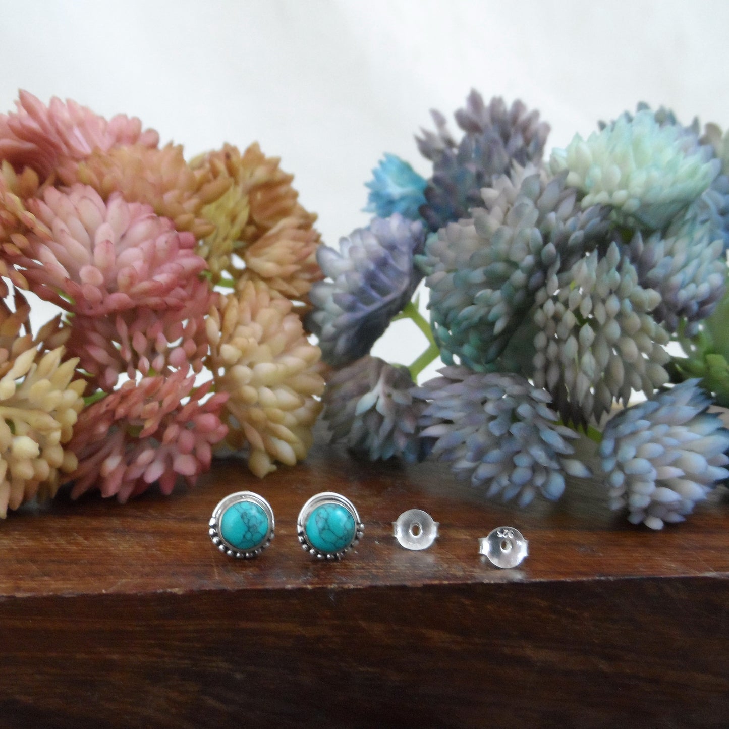 Turquoise Sterling Silver Earrings, Turquoise Silver Studs, 5mm Turquoise Earrings, Tiny Studs, Southwest Earrings, Boho Earrings