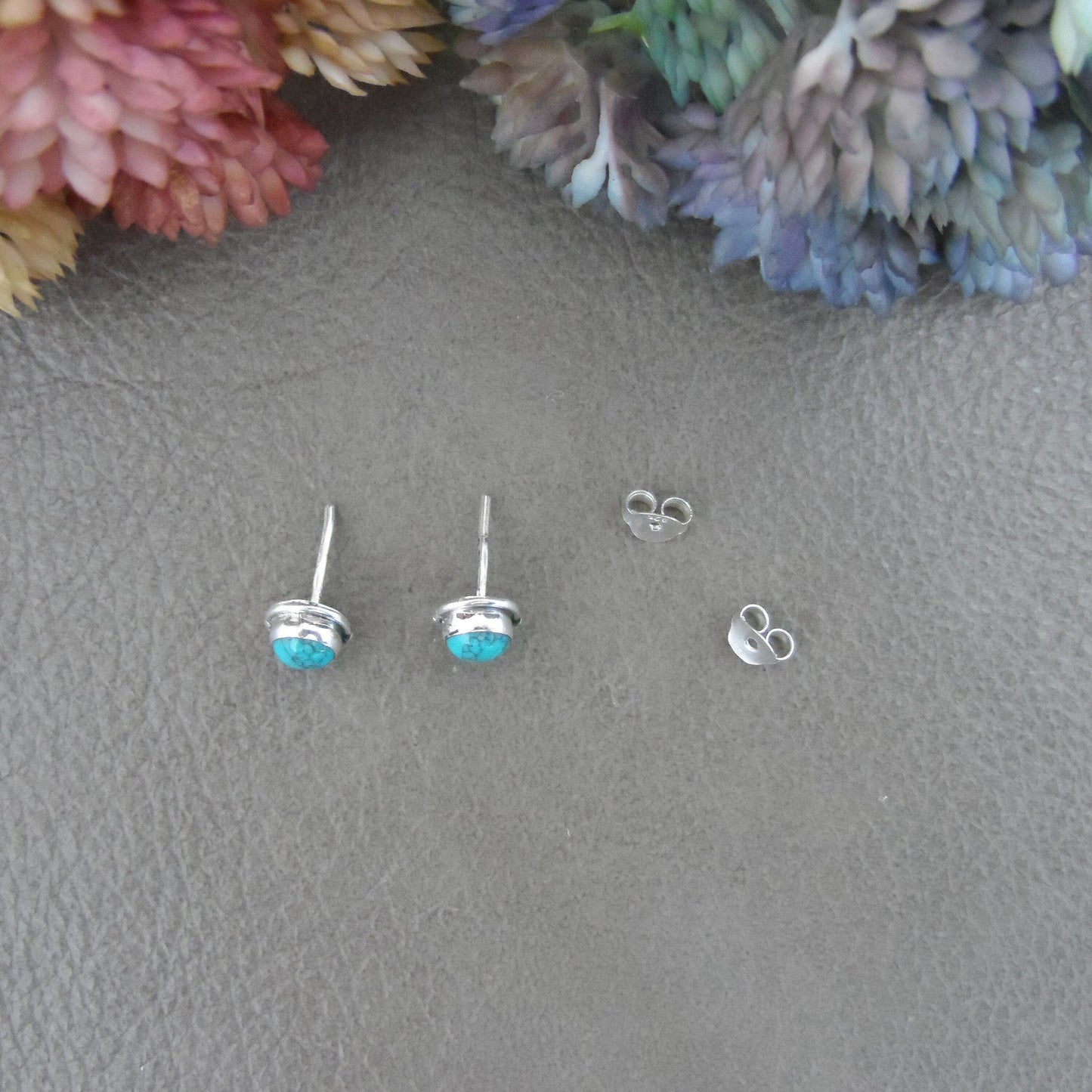 Turquoise Sterling Silver Earrings, Turquoise Silver Studs, 5mm Turquoise Earrings, Tiny Studs, Southwest Earrings, Boho Earrings
