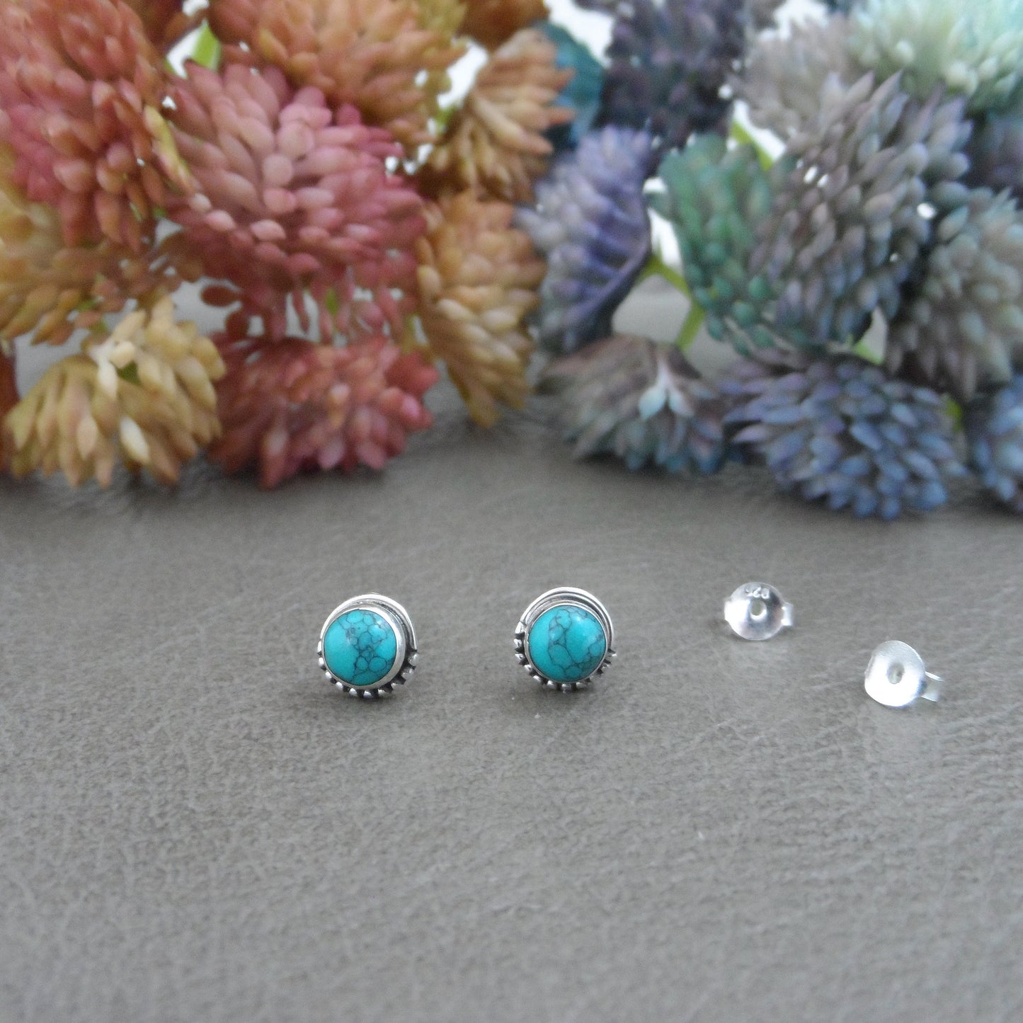 Turquoise Sterling Silver Earrings, Turquoise Silver Studs, 5mm Turquoise Earrings, Tiny Studs, Southwest Earrings, Boho Earrings