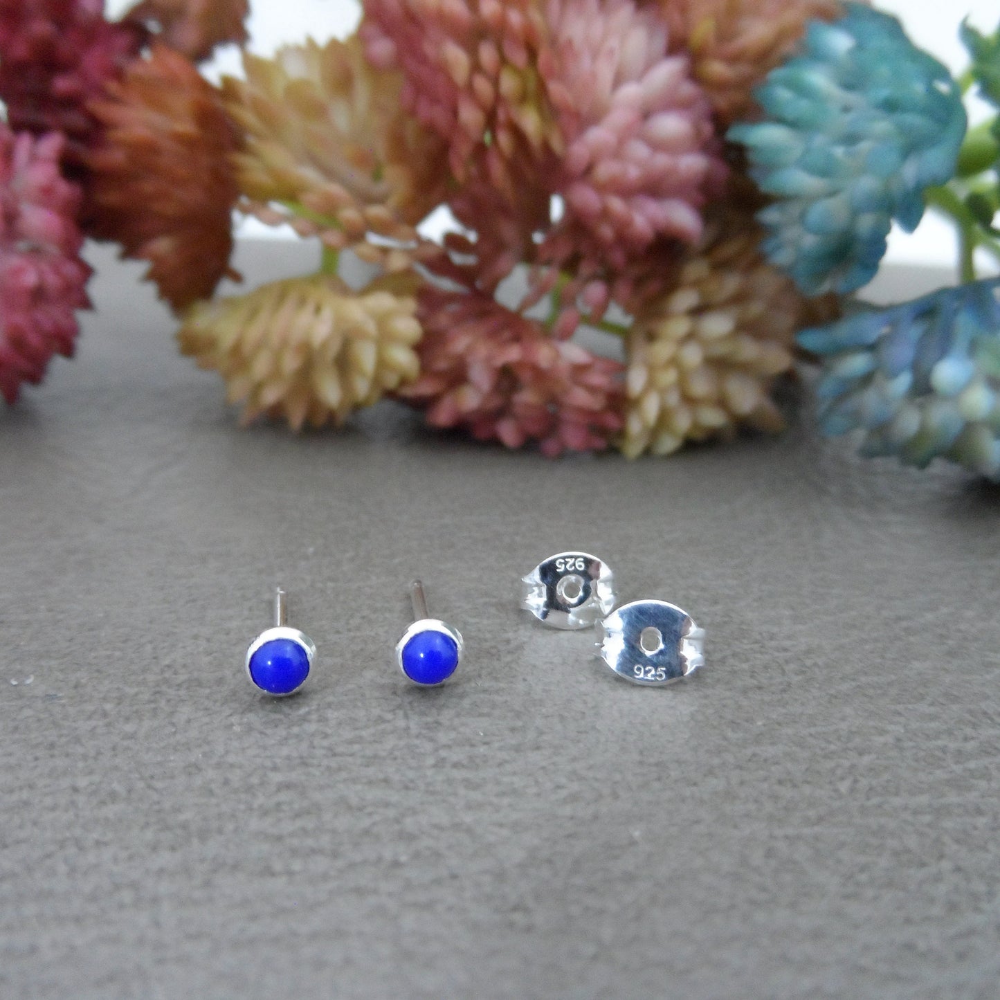 Tiny Lapis Stud Earrings in Sterling Silver, Lapis Earrings, 3mm Earrings, Tiny Earrings, Dainty Earrings, Southwestern Jewelry