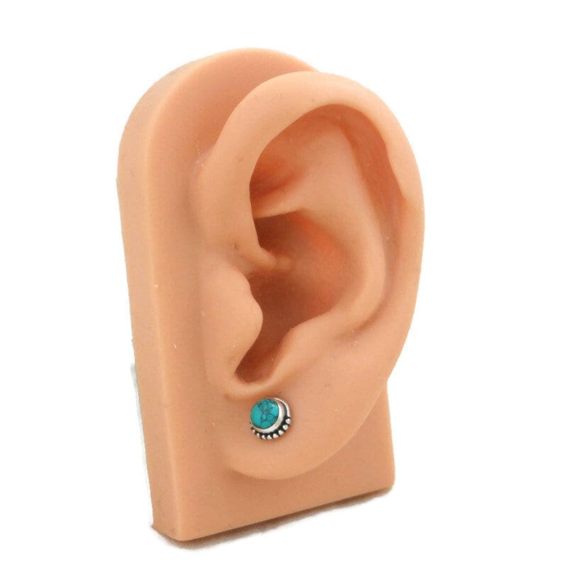 Turquoise Sterling Silver Earrings, Turquoise Silver Studs, 5mm Turquoise Earrings, Tiny Studs, Southwest Earrings, Boho Earrings