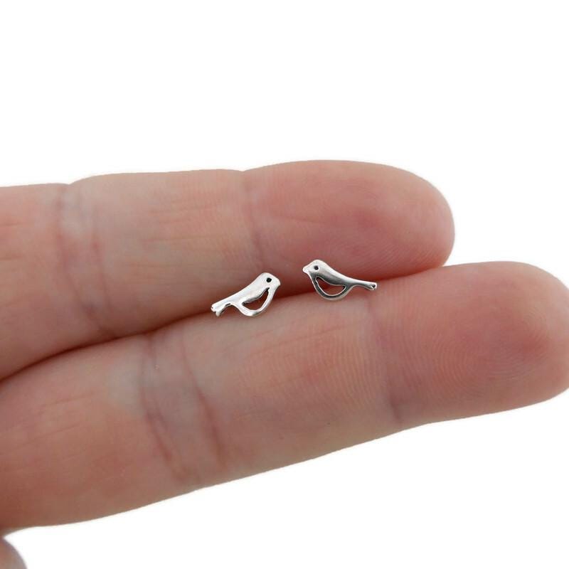 Bird Stud Earrings in Sterling Silver, Bird Earrings, Silver Bird Studs, Tiny Silver Studs, Nature Jewelry, Kids Earrings, Dainty Earrings