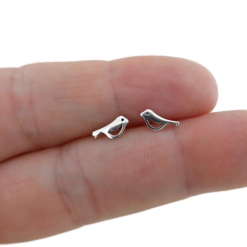 Bird Stud Earrings in Sterling Silver, Bird Earrings, Silver Bird Studs, Tiny Silver Studs, Nature Jewelry, Kids Earrings, Dainty Earrings